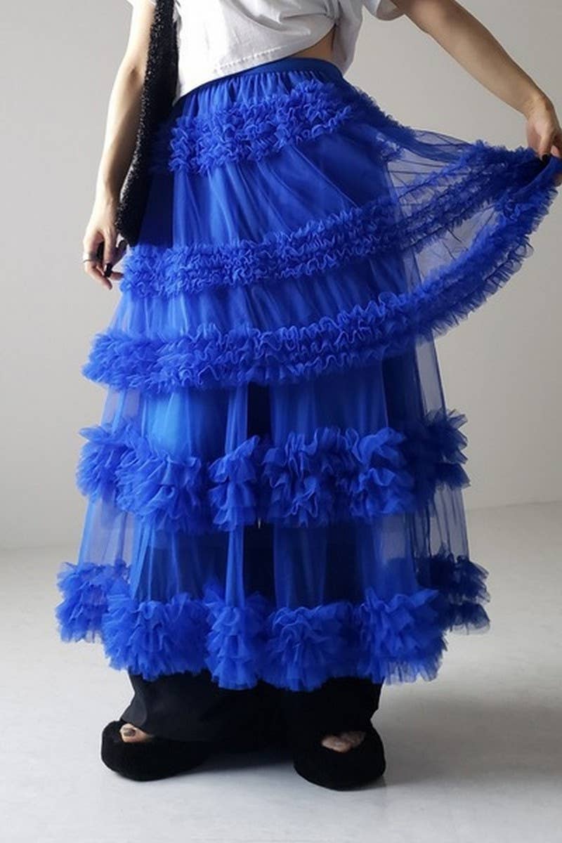 CWBLS00713_SPRING SUMMER LAYERED MESH A-LINE SKIRT