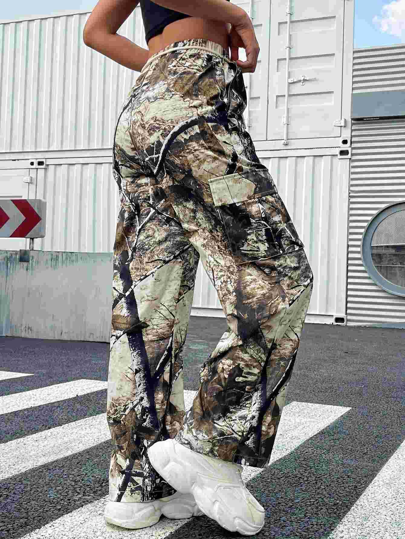RETRO CAMOUFLAGE PRINTING WORK STRAIGHT TROUSERS