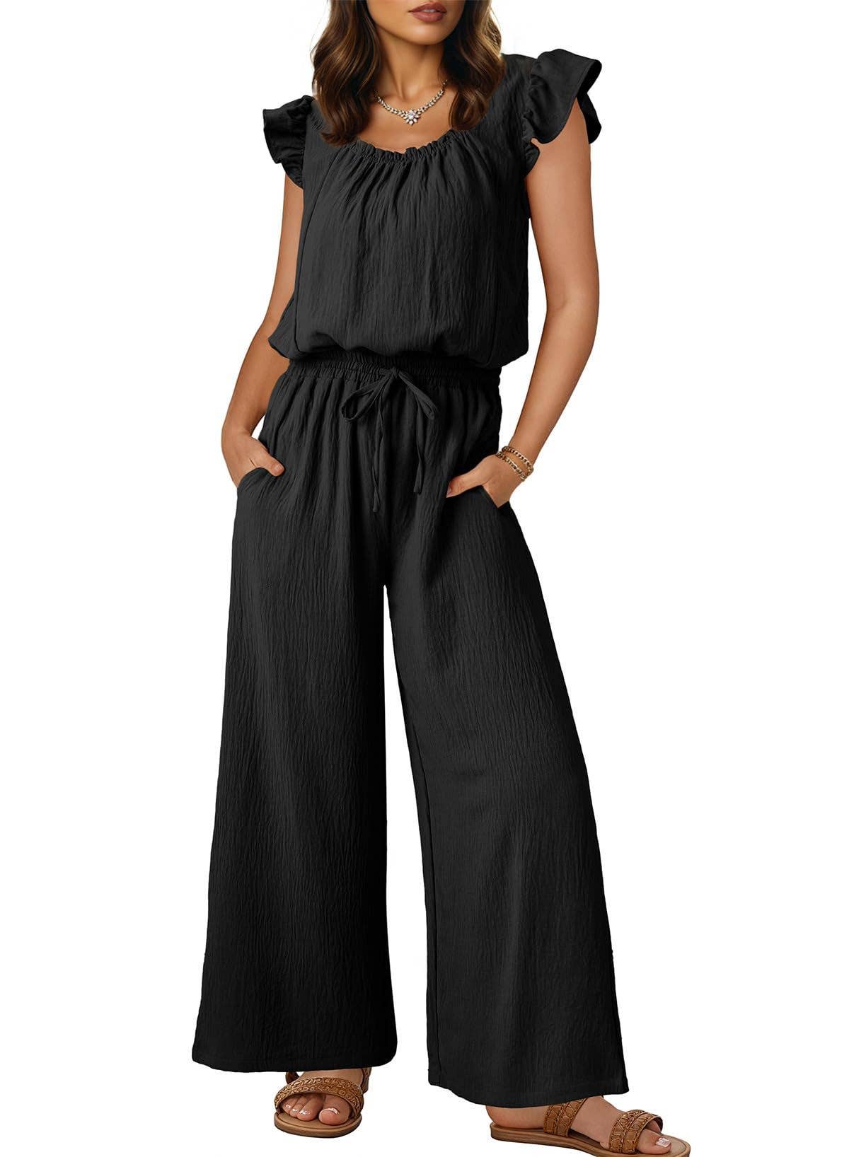 Women¡¯s ruched romper with ruffle sleeves