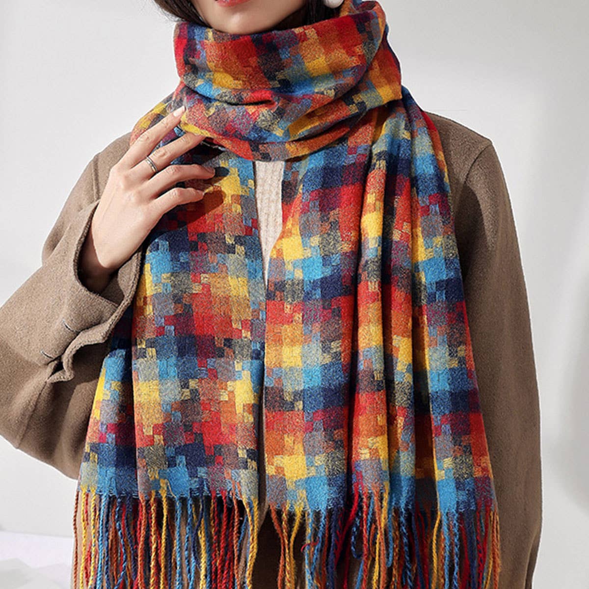 Plaid Fringe Scarf ??Trendy Winter Wrap_CWASC0199