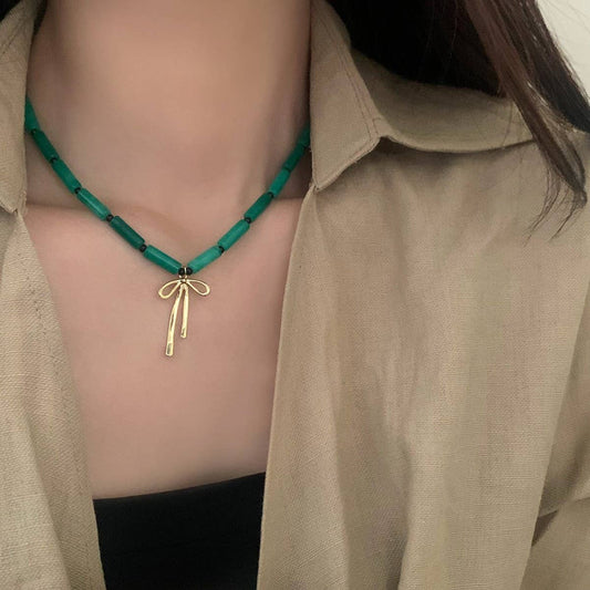 GREEN BAMBOO CHINESE STYLE NATURAL STONE NECKLACE