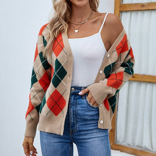 Sweater color contrast button up sweater cardigan