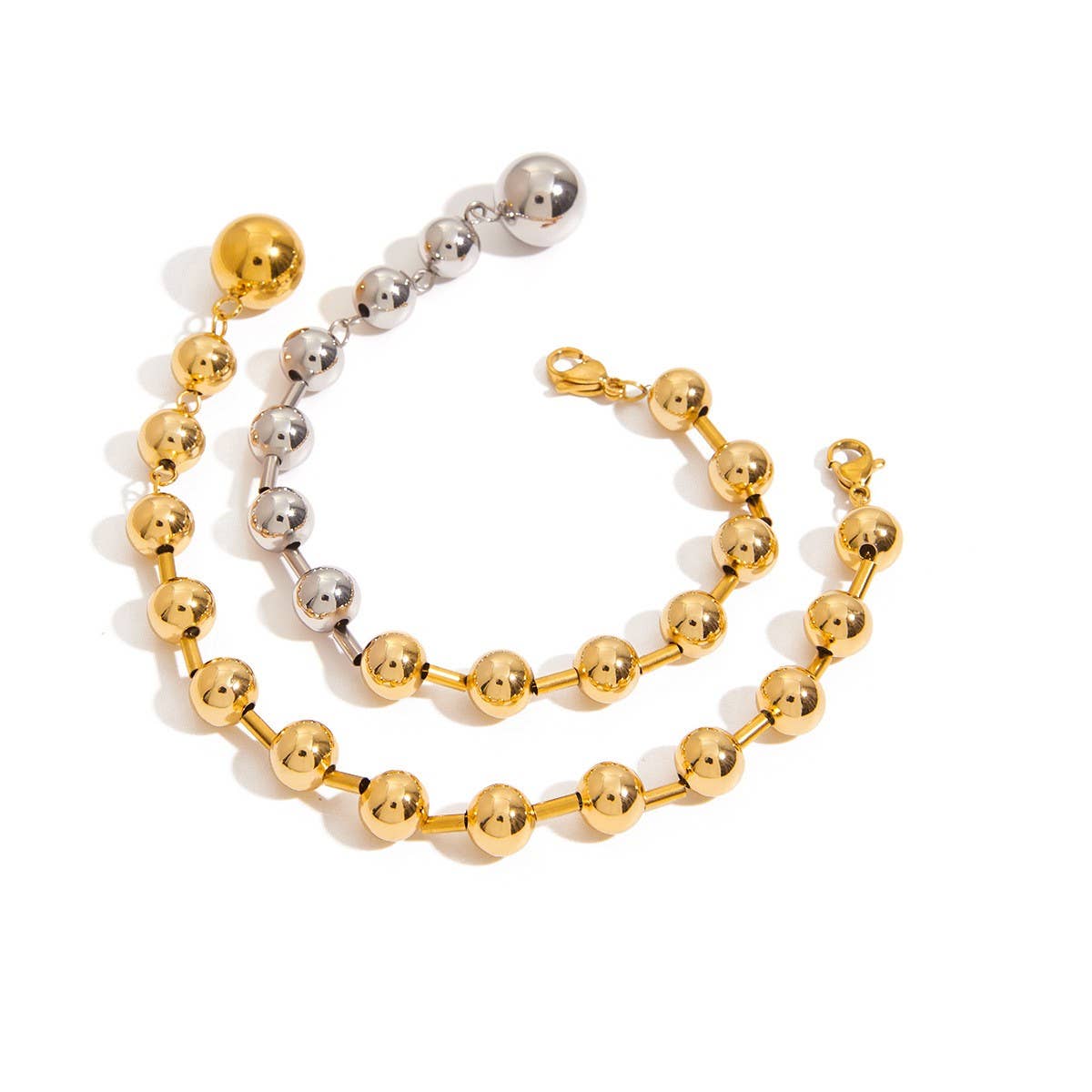Minimalist 18K Gold Silver Steel Bead Bracelet