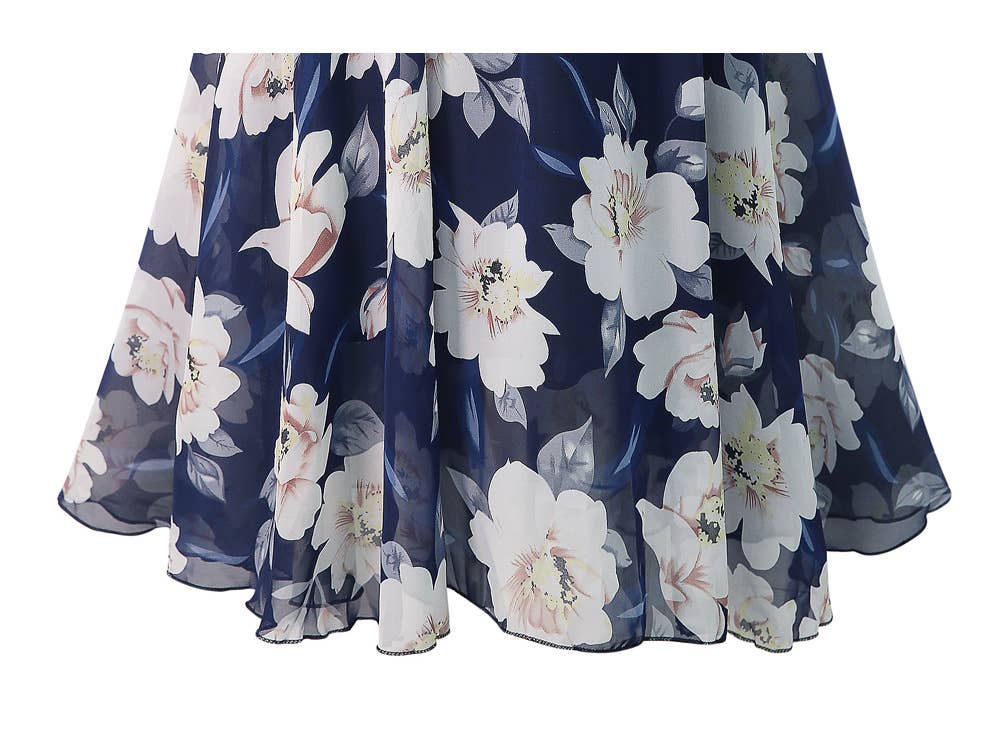 Floral large swing A-line chiffon long skirt
