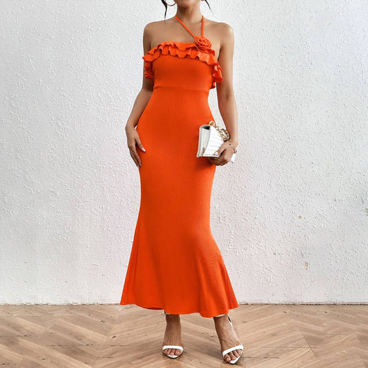 Sleeveless halter sexy tight long fishtail dress