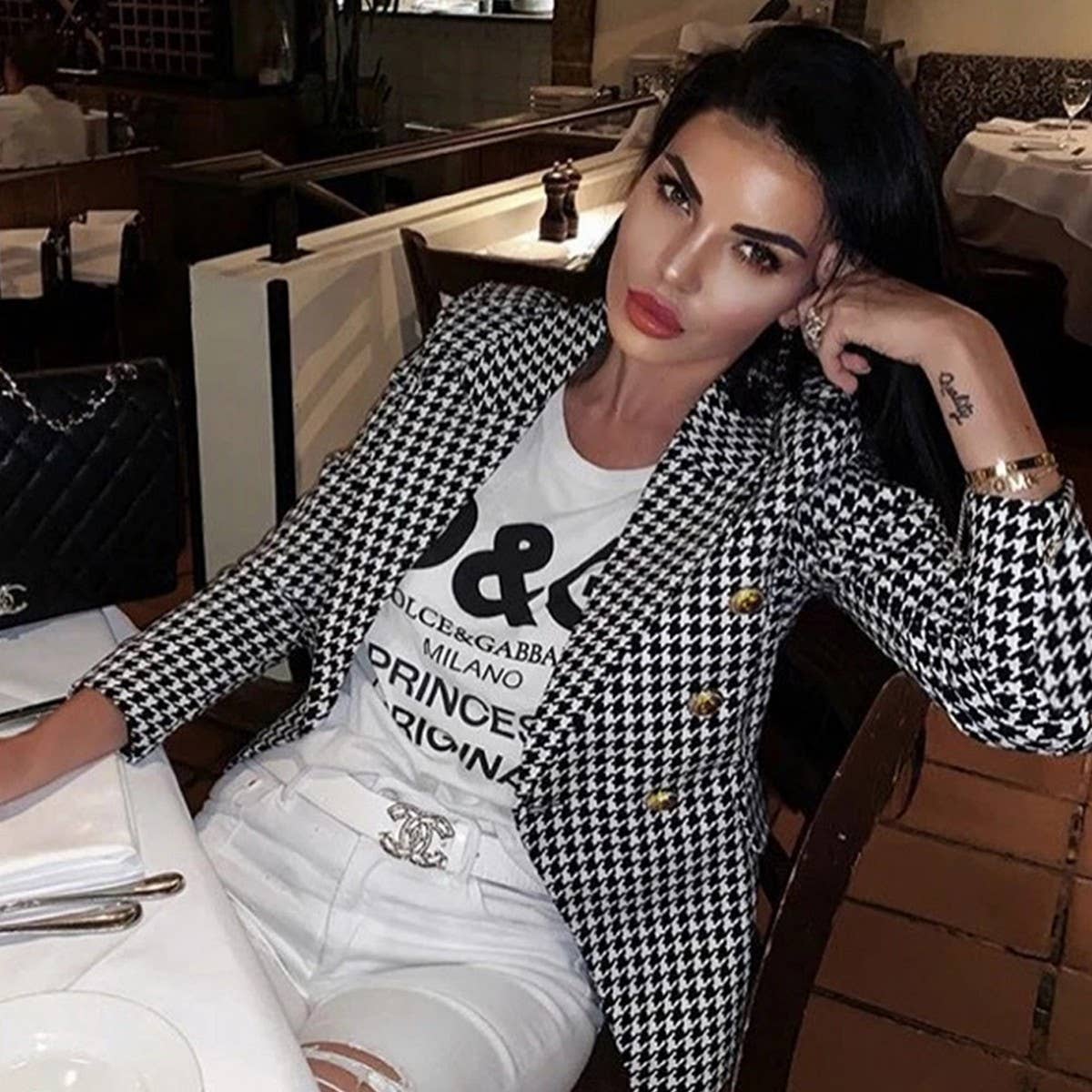 Small suit double-breasted jacket with plaid short