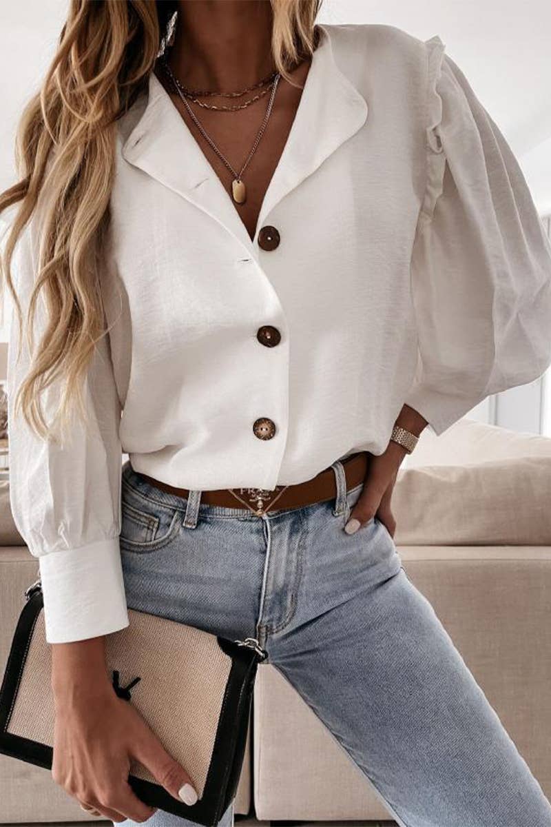 STYLISH BUTTON-DOWN SHIRT WITH WOODEN EARS