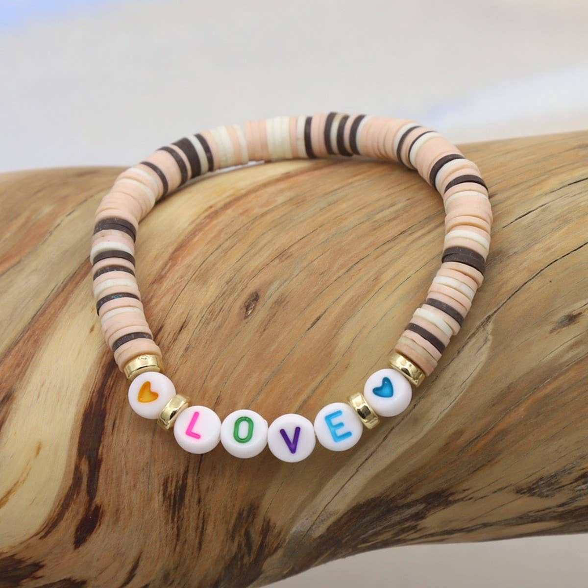 COLORFUL POLYMER CLAY LETTER BEADED BRACELET