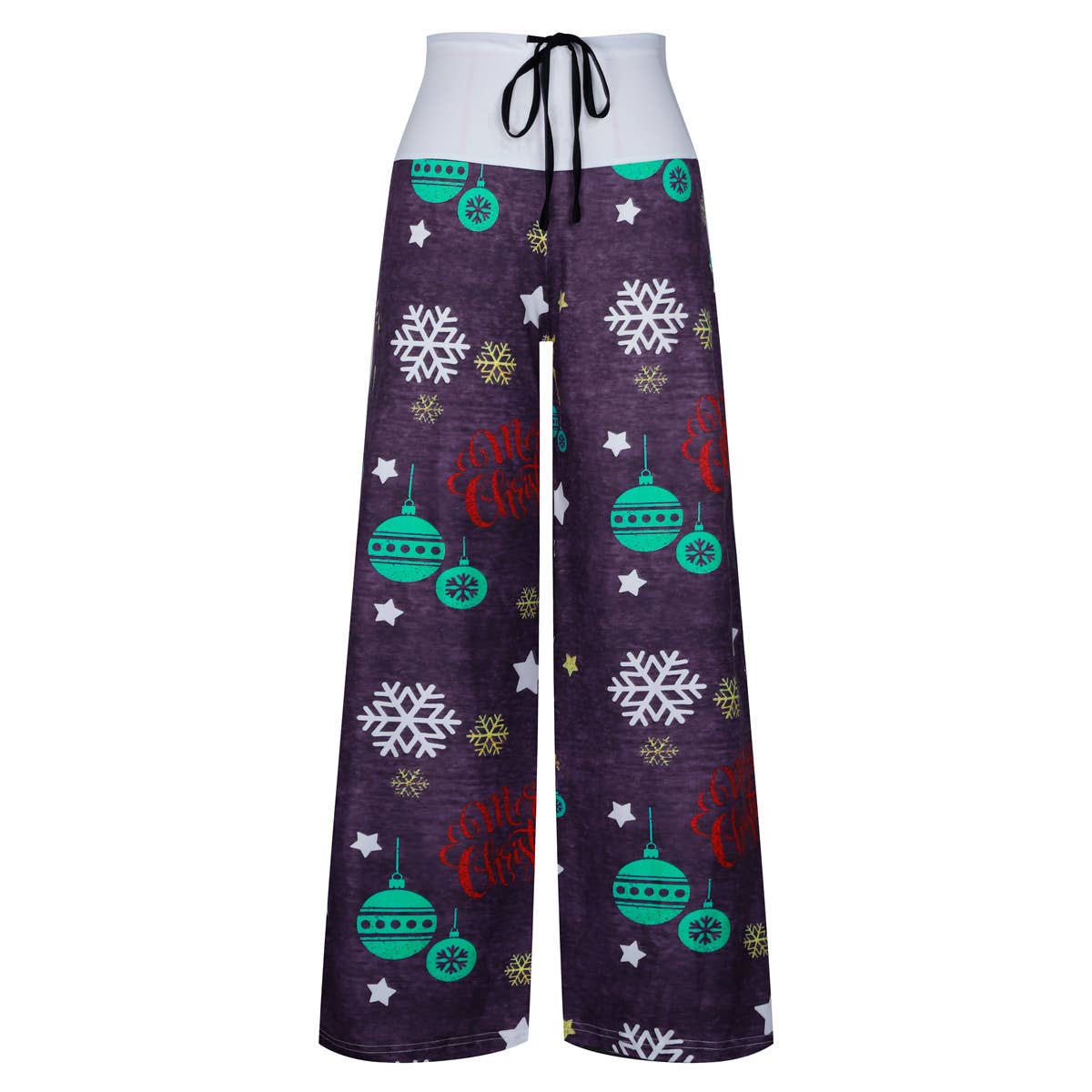 Christmas print patchwork lace-up wide-leg pants
