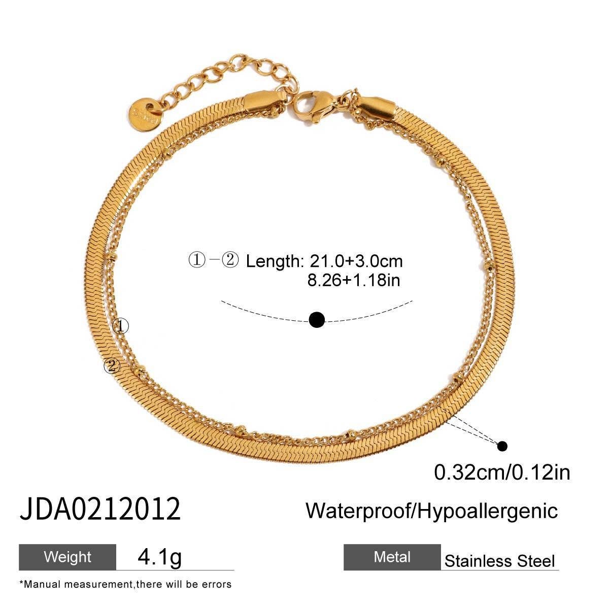 18K Gold Blade & Bead Double Layer Anklet_CWAJE4749