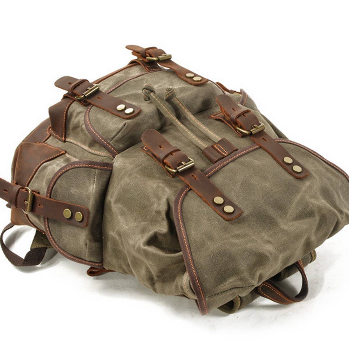 Canvas Leather Hiking Backpack for School & Travel_CWAB5518