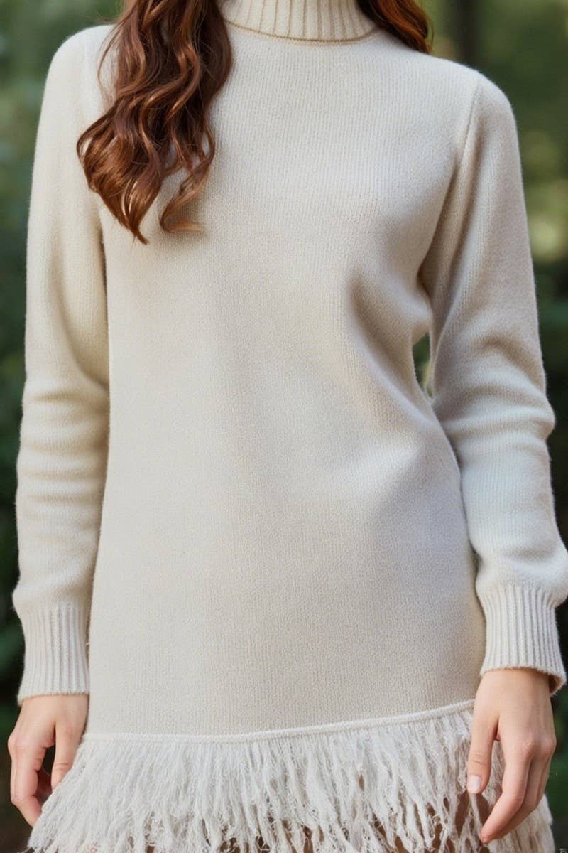 CWDSD10562_TURTLENECK TASSEL FASHION SWEATER DRESS