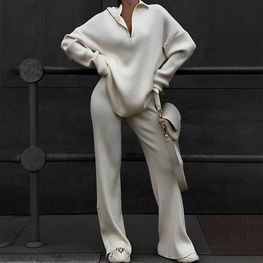 LAPEL PIT STRIP SWEATSHIRT PANTS TWO-PIECE SET