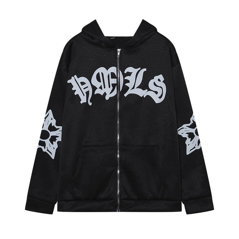 STREET HOODED FOAM PRINT ZIPPER HOODIE