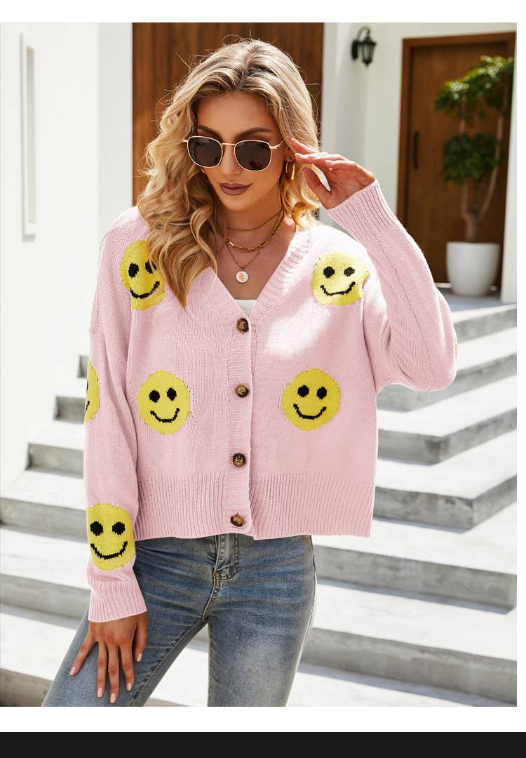 Smileyface knit sweater cardigan with long sleeves
