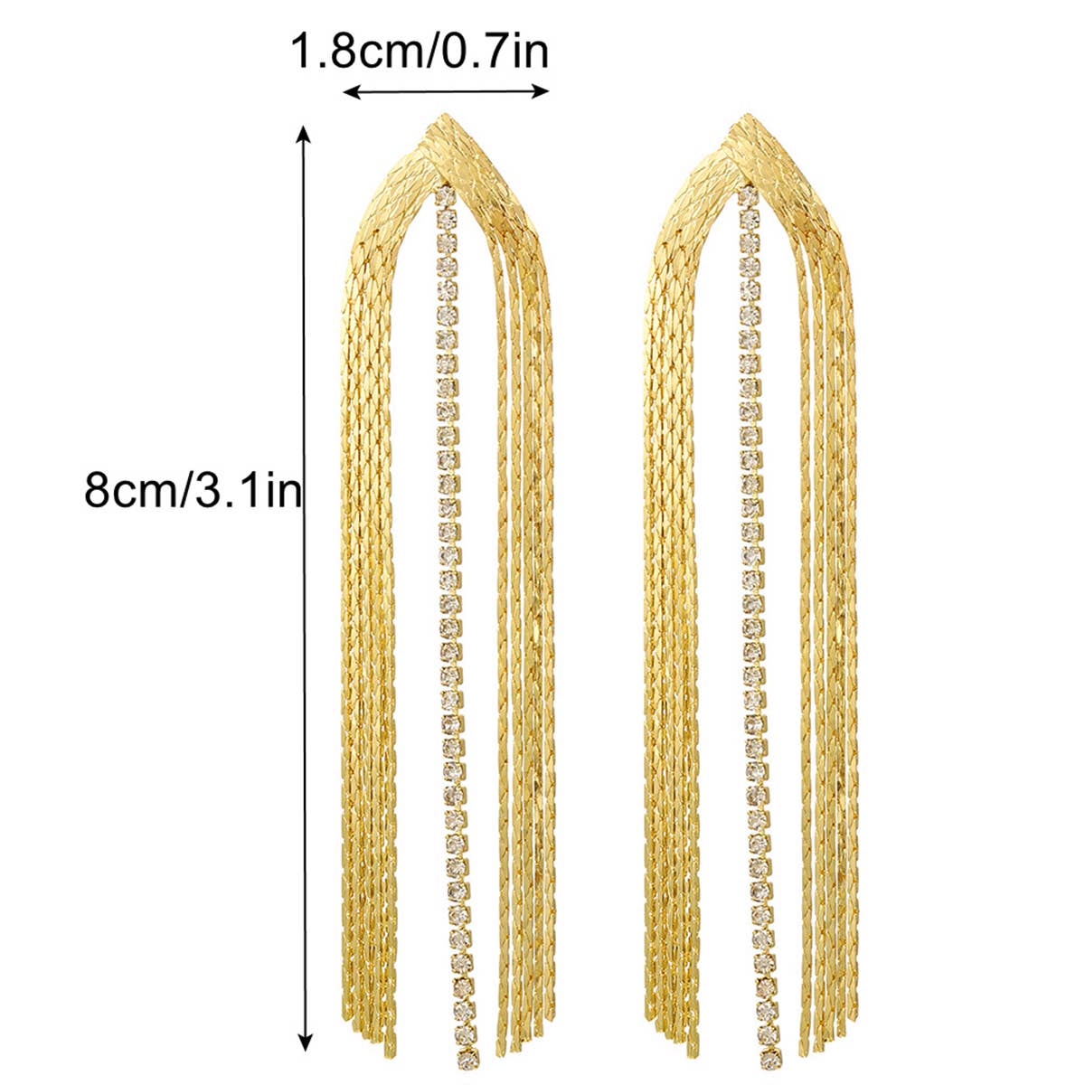 RHINESTONE DECOR METAL TASSEL DROP EARRINGS