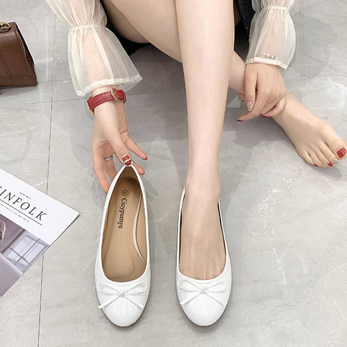 FLAT BOTTOM SOFT LEATHER BOW CASUAL WOMEN SHOES