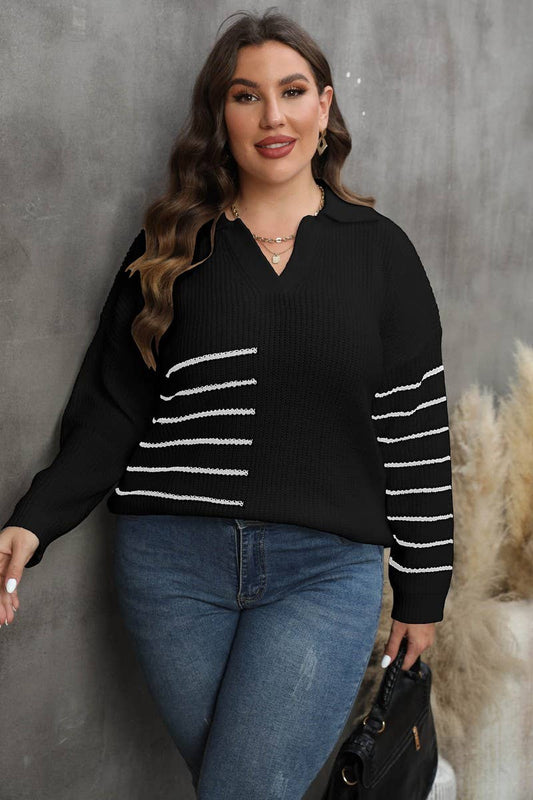 CWOSWL1577_PLUS Size Foldover Collar Knit Pullover Sweater