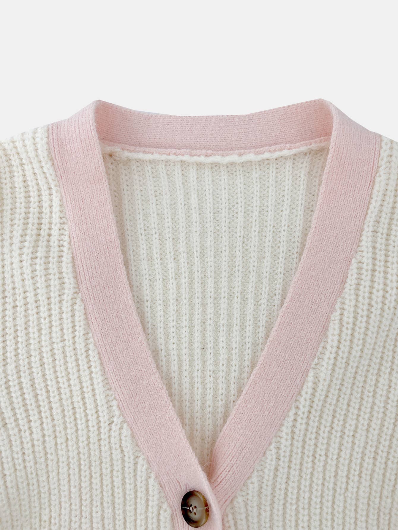 V-NECK FAKE POCKET SWEATER SOLID COLOR CARDIGAN