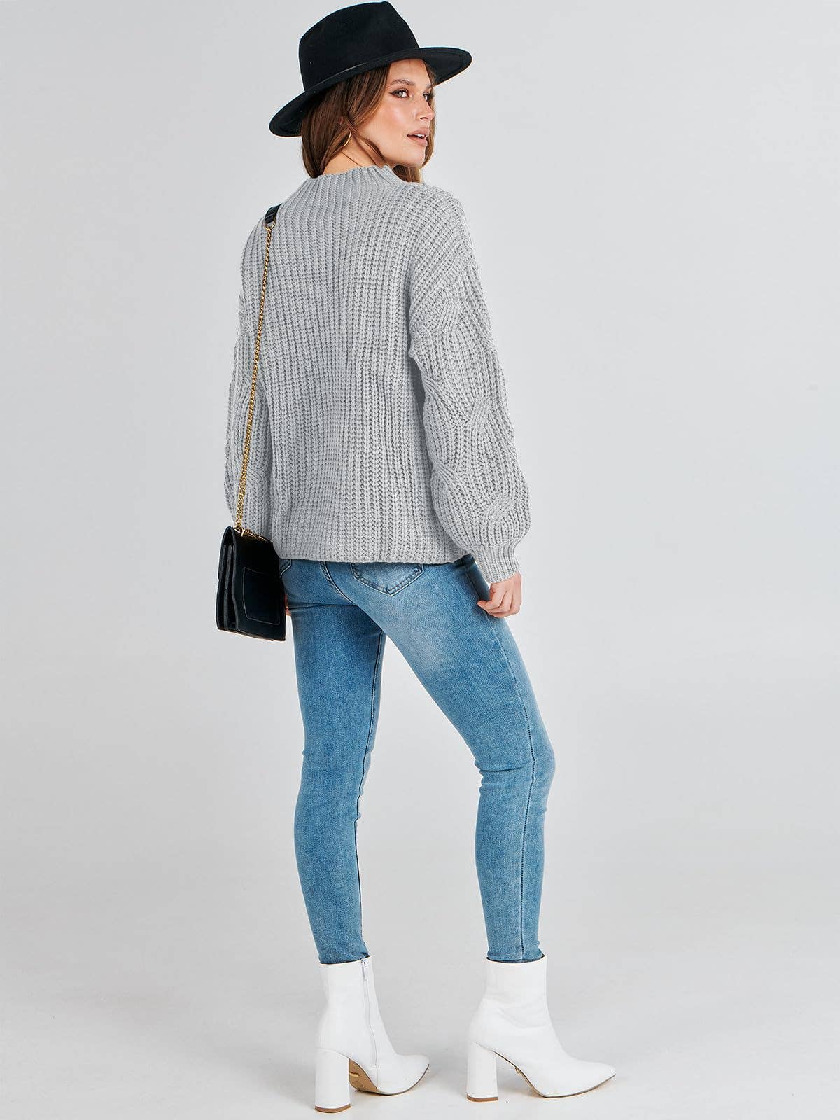 DROP SHOULDER FLORAL KNIT PULLOVER SWEATER