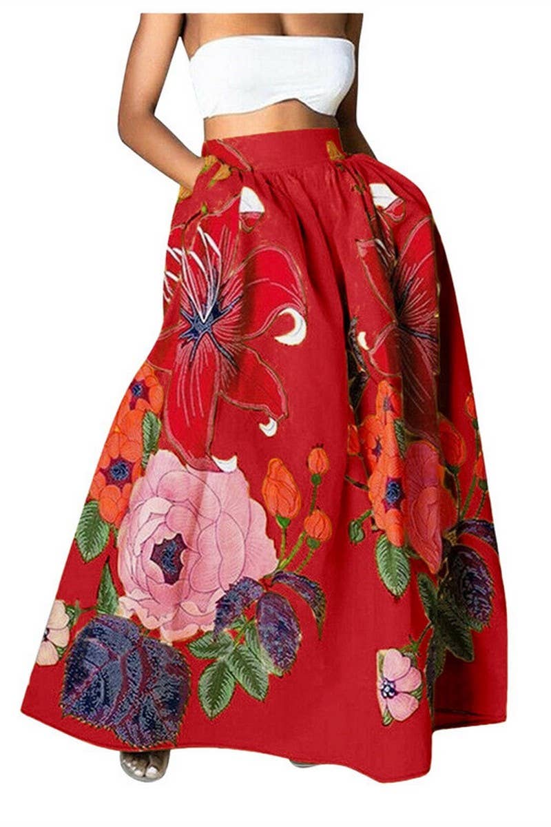 CWBLS0663_LOOSE HIGH WAIST HOLIDAY FLARED POCKET SKIRT