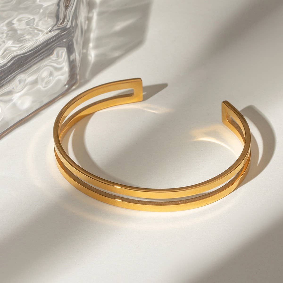 Polished 18K Gold Stainless Steel Double Cuff_CWAJE4890