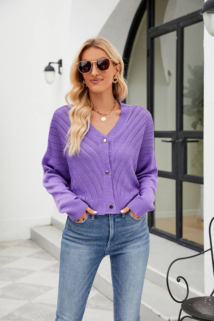 SOLID COLOR TEMPERAMENT V-NECK SWEATER CARDIGAN