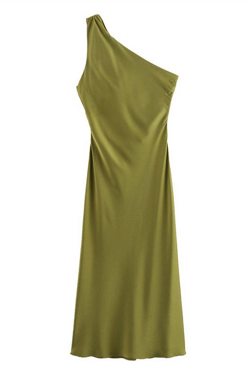 CWDSD6645_BACKLESS ONE-SHOULDER ASYMMETRIC SATIN DRESS