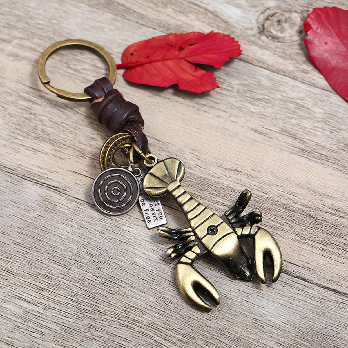 ALLOY SHRIMP CAR PENDANT RETRO COWHIDE KEYCHAIN_CWMM4791
