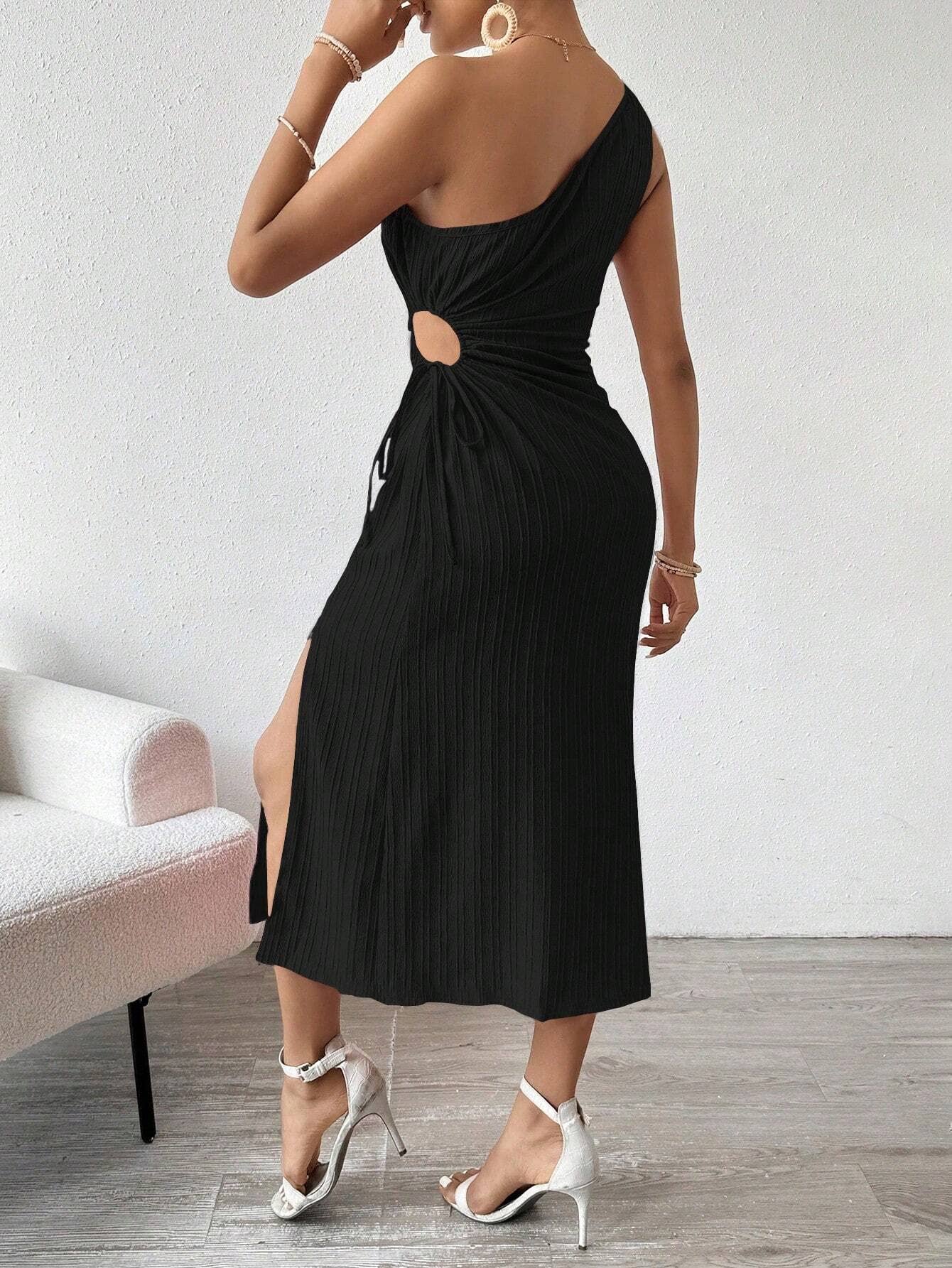 Women¡¯s elegant one-shoulder slit dress