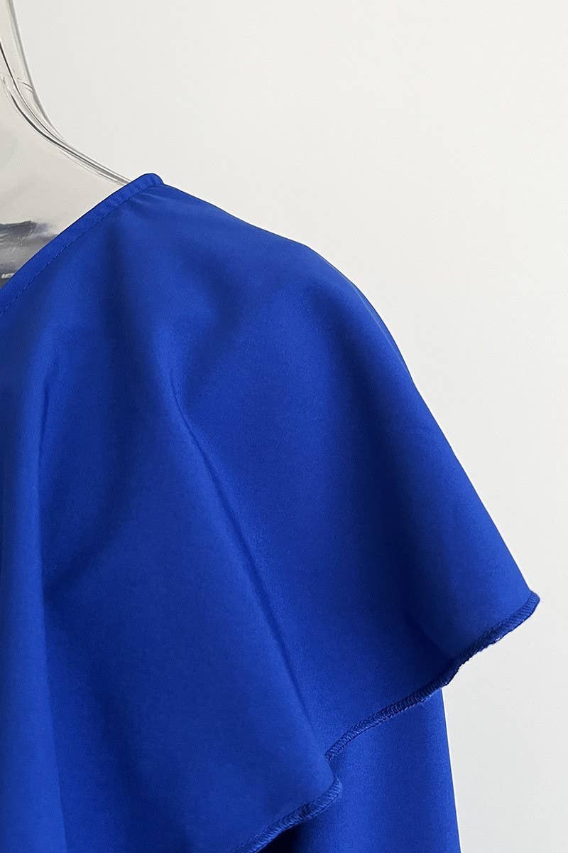 CWDMD4823_RUFFLED V-NECK LONG-SLEEVED SWING DRESS