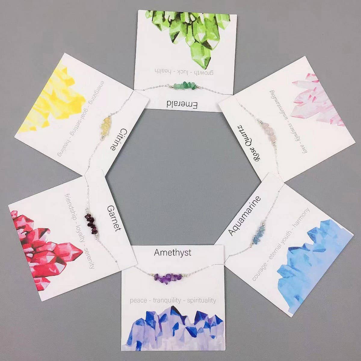 SILVER CHAIN NATURAL STONE NECKLACE WITH CARD