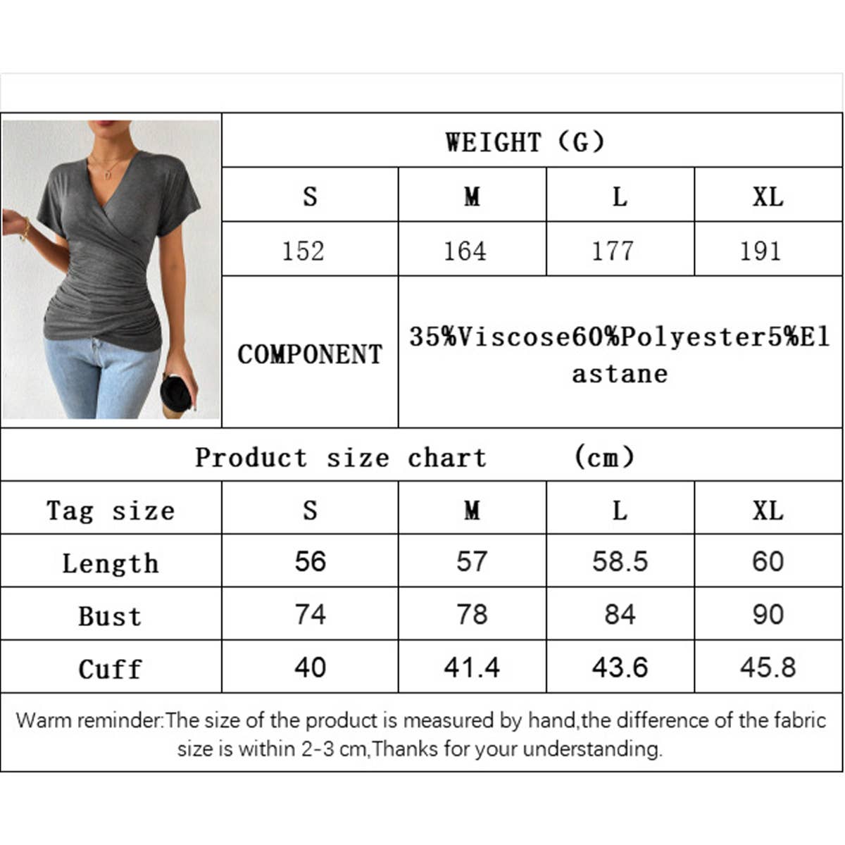 Knit deep V design waist pleating waist slim top