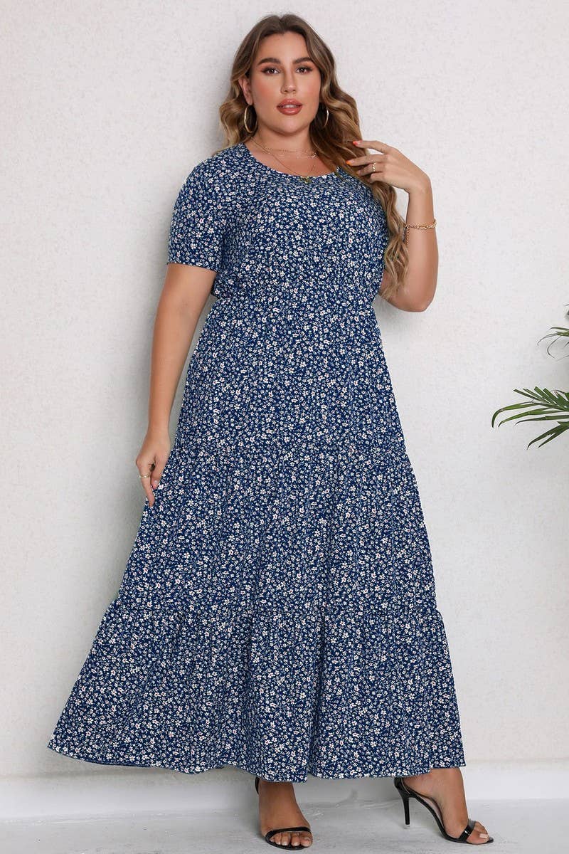CWDMD3209_PLUS SIZE PRINTED ROUND NECK MAXI DRESS