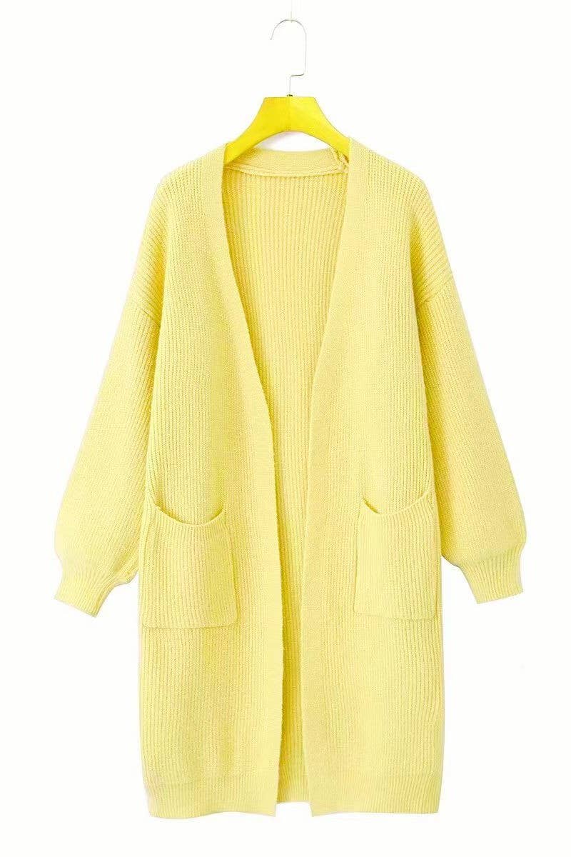 WOCAL00833_SOLID COLOR POCKET CARDIGAN LONG SWEATER JACKET