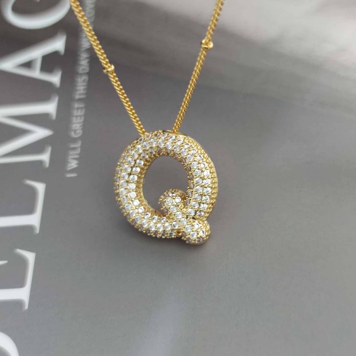 Copper Zirconia 26 Letters Pendant Necklace