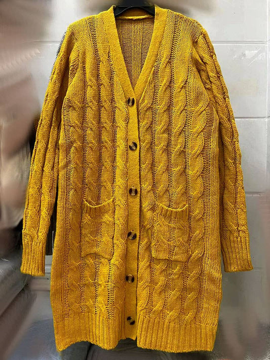 SINGLE-BREASTED TWIST SOLID COLOR LONG CARDIGAN