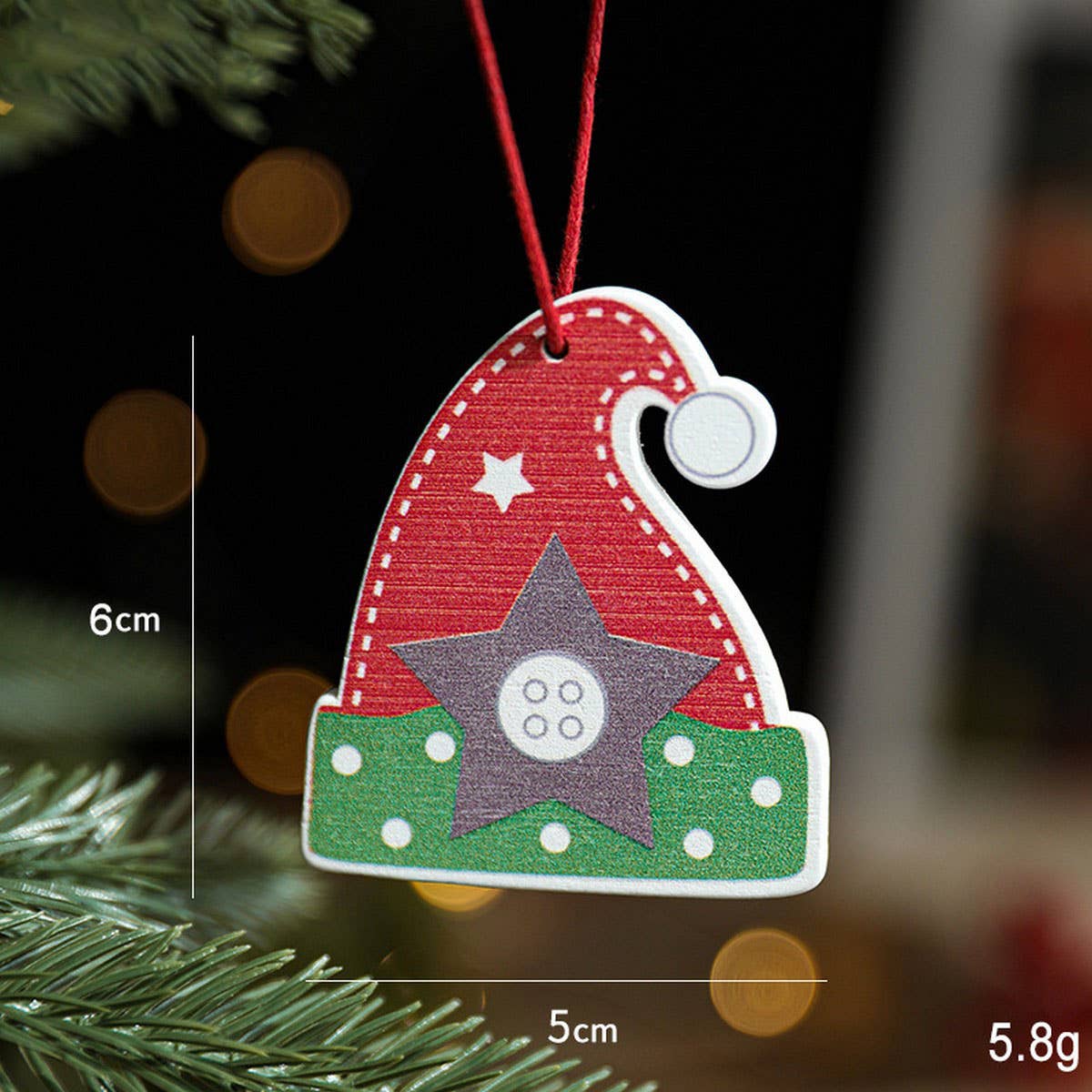 Colorful Wooden Santa Snowflake Tree Ornament