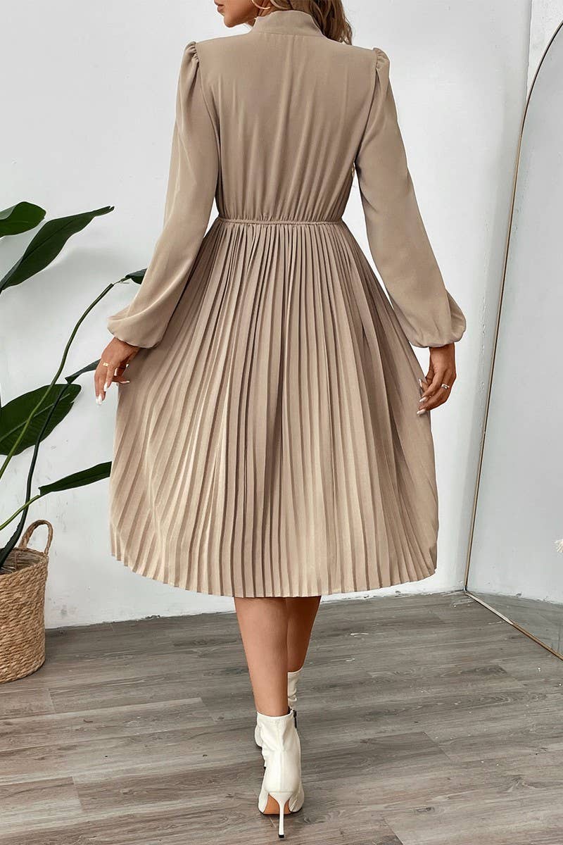 CWDMD4797_SPRING AND AUTUMN BOW TIE PLEATED DRESS