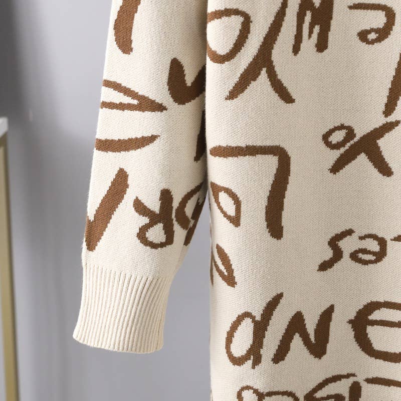 KNIT PULLOVER ALPHABET GRAFFITI WOOLEN DRESS