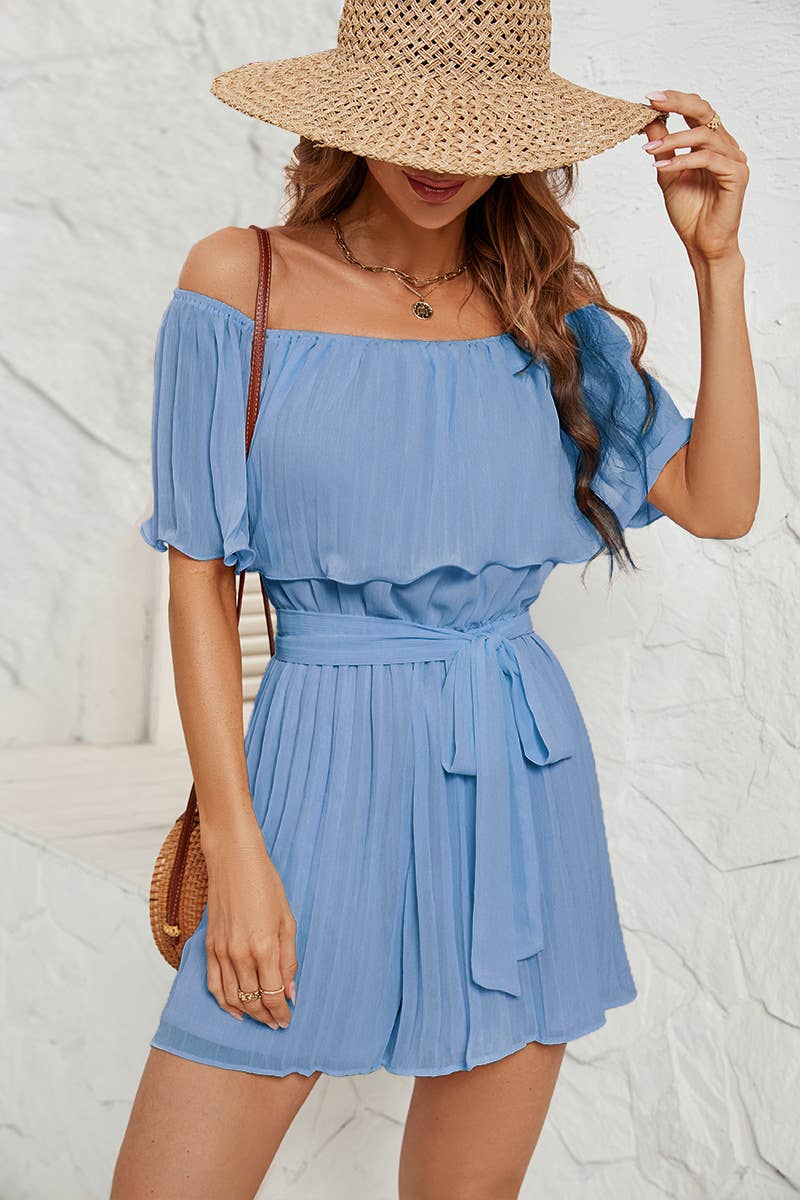 ONE-LINE NECK PLEATED FIVE-SLEEVED JUMPSUIT