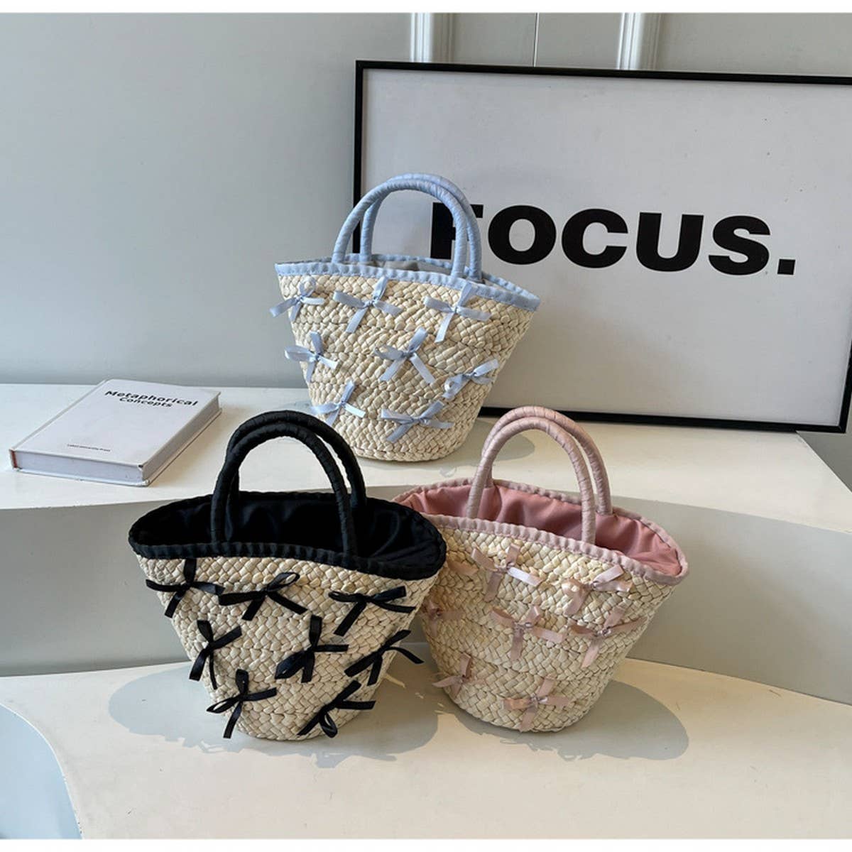 RESORT STYLE PORTABLE BOW FASHION WOVEN BAG_CWAB2312