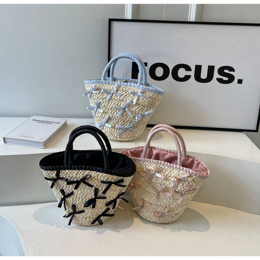 RESORT STYLE PORTABLE BOW FASHION WOVEN BAG_CWAB2312
