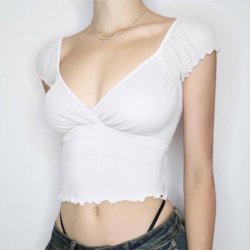 Hubble-bubble sleeve edge short sleeve T-shirt