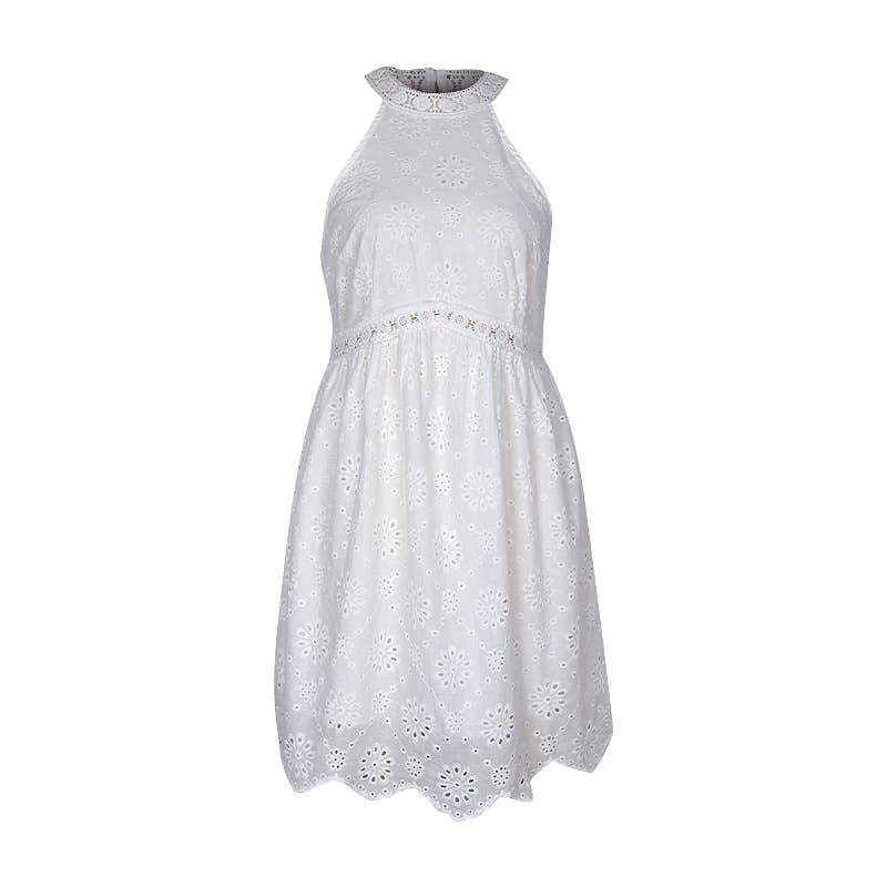 WHITE DRESS WITH SLEEVELESS HALTER