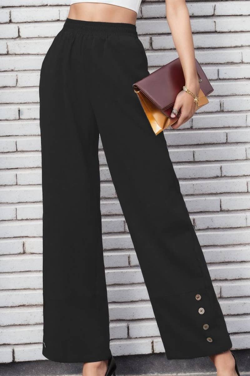 SOLID COLOR CASUAL STRAIGHT LEG PANTS