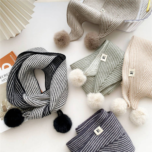 CWASC2387_WOMEN'S WINTER HAIRBALL STRIPED LONG SCARF