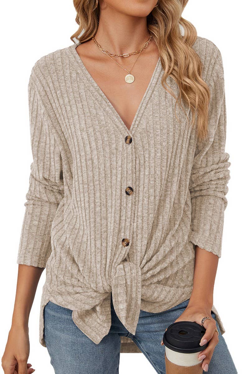 CWOCAL00864_SOLID BUTTON LONG SLEEVE CASUAL CARDIGAN