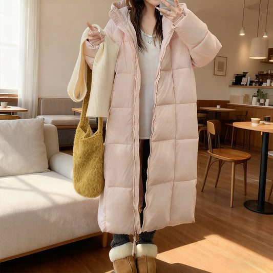 Temperament hooded knee-thick cotton-jacket