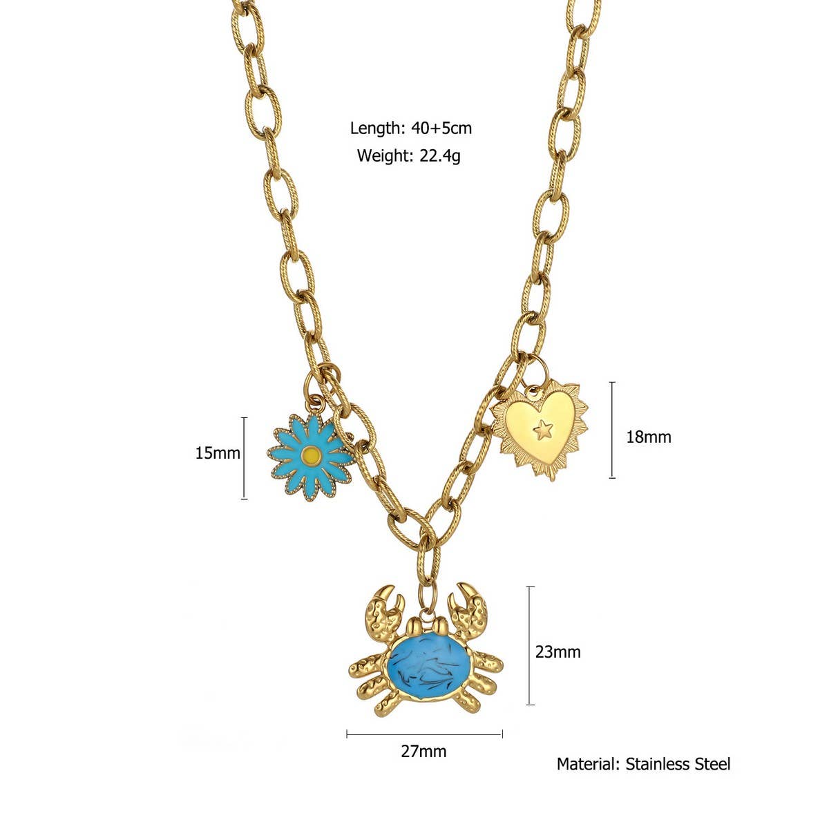 Fashion Steel Necklace with Crab & Heart Charm_CWMM8853